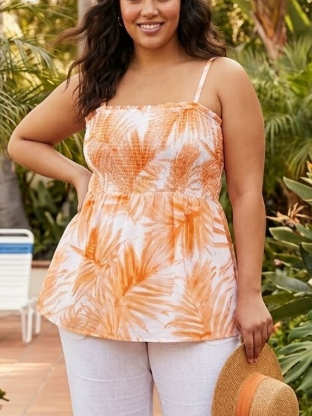 Lane Bryant tie Dye Tropical Print plus size 100% cotton Smocked top  26/ 28